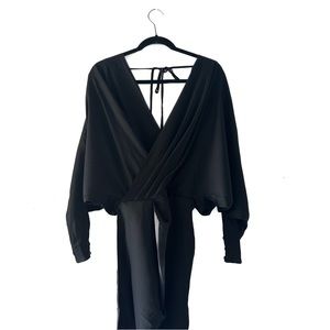 ASOS - Women’s Satin Mini Dress with Bat Wing Sleeves (Black, 6)